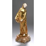 Bronze-Plastik, "Dame mit Rosenblüten", Dasig, J., wohl dt. Bildhauer um 1900,vollplastische,
