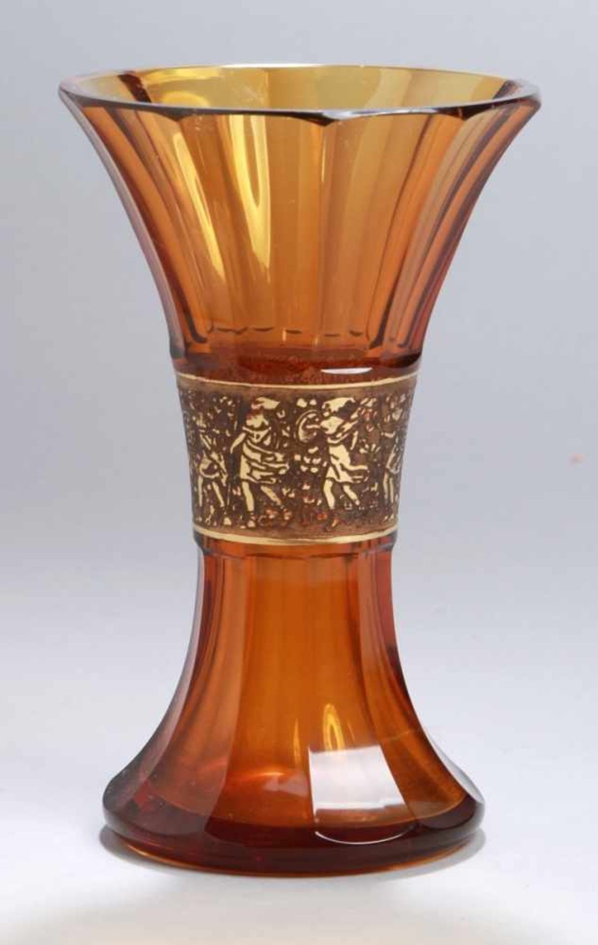 Glas-Ziervase, Ludwig Moser & Söhne, Meierhöfen bei Karlsbad, um 1920, oroplasisches DekorFipop,