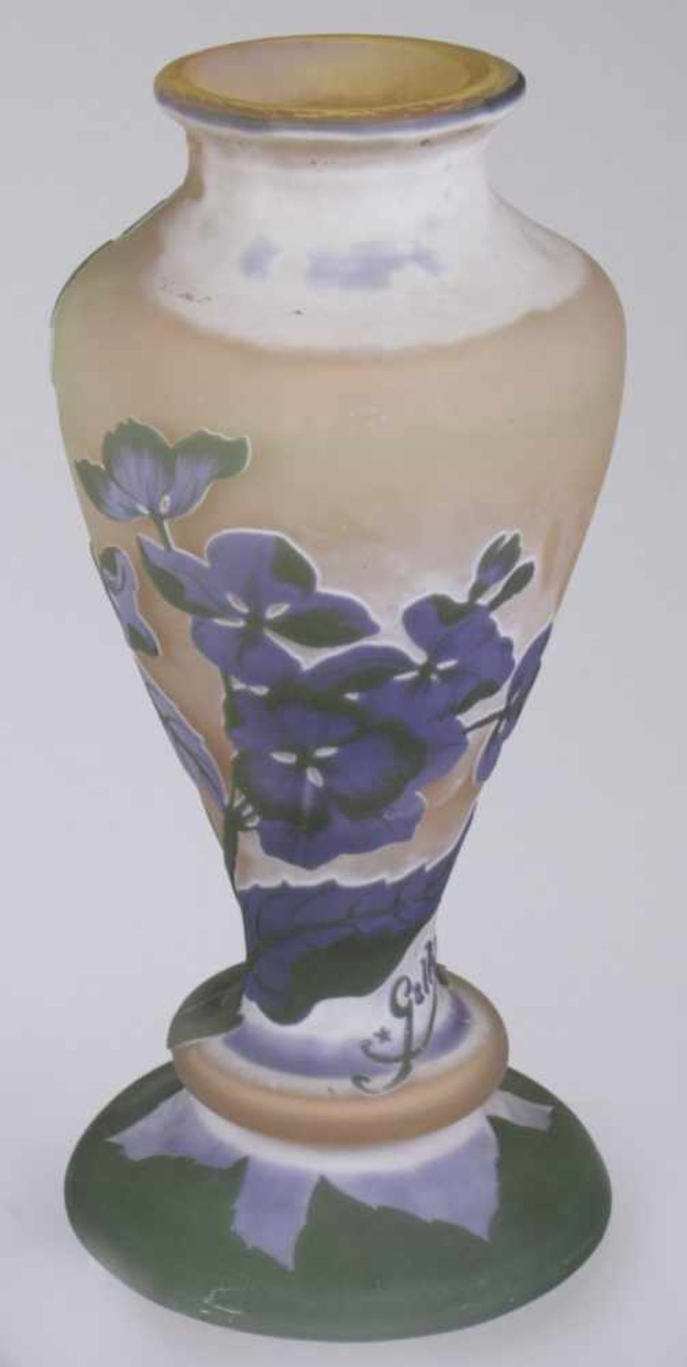 Glas-Ziervase, "Hortensia", Emile Gallé, Nancy, um 1904-06, ausgestellter Rundstand,Ringnodus, - Bild 2 aus 5