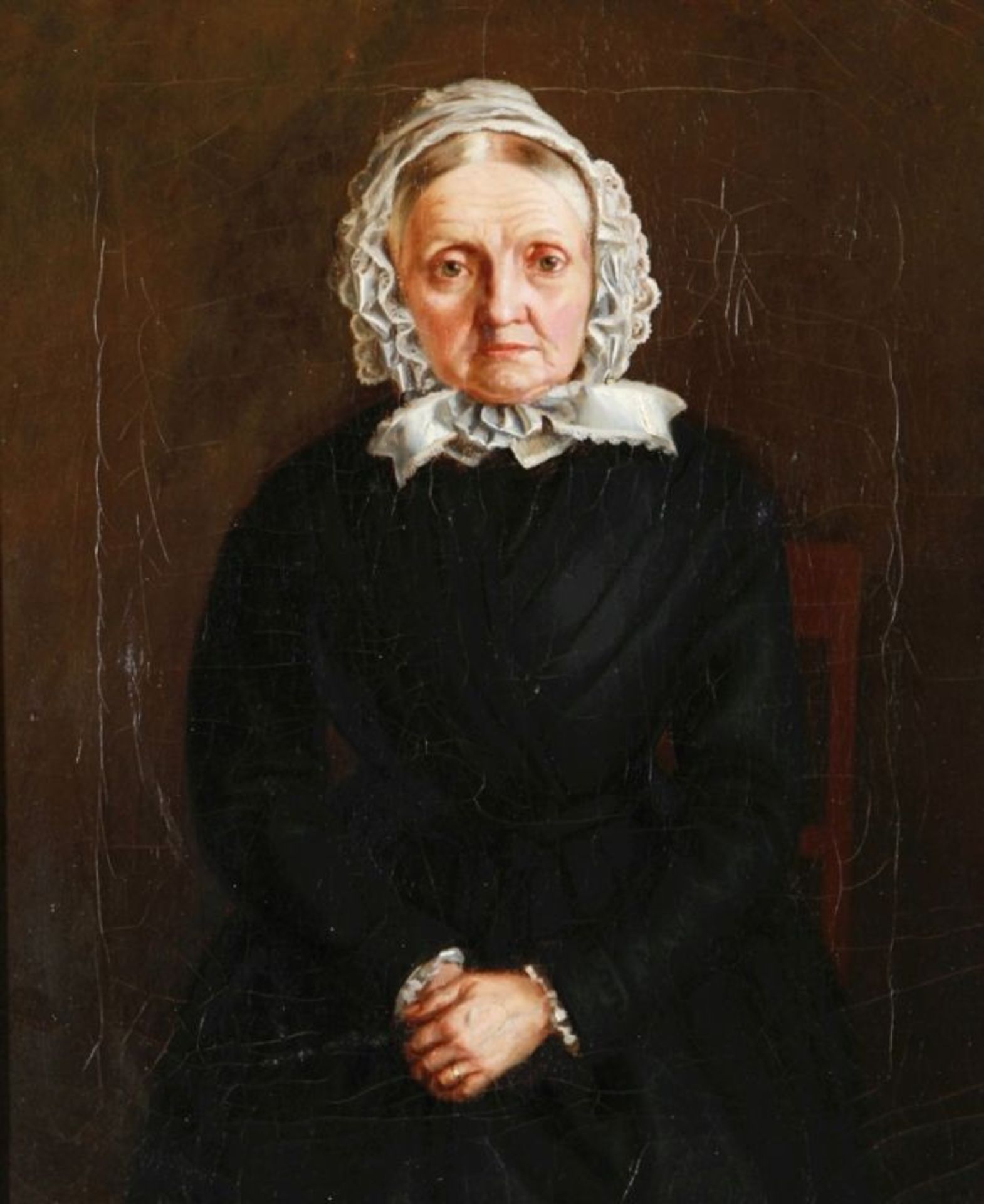 Anonymer Maler, Mitte 19. Jh. "Frauenportrait", Öl/Lw., 45 x 37 cm, starkes Craquele- - -20.00 %