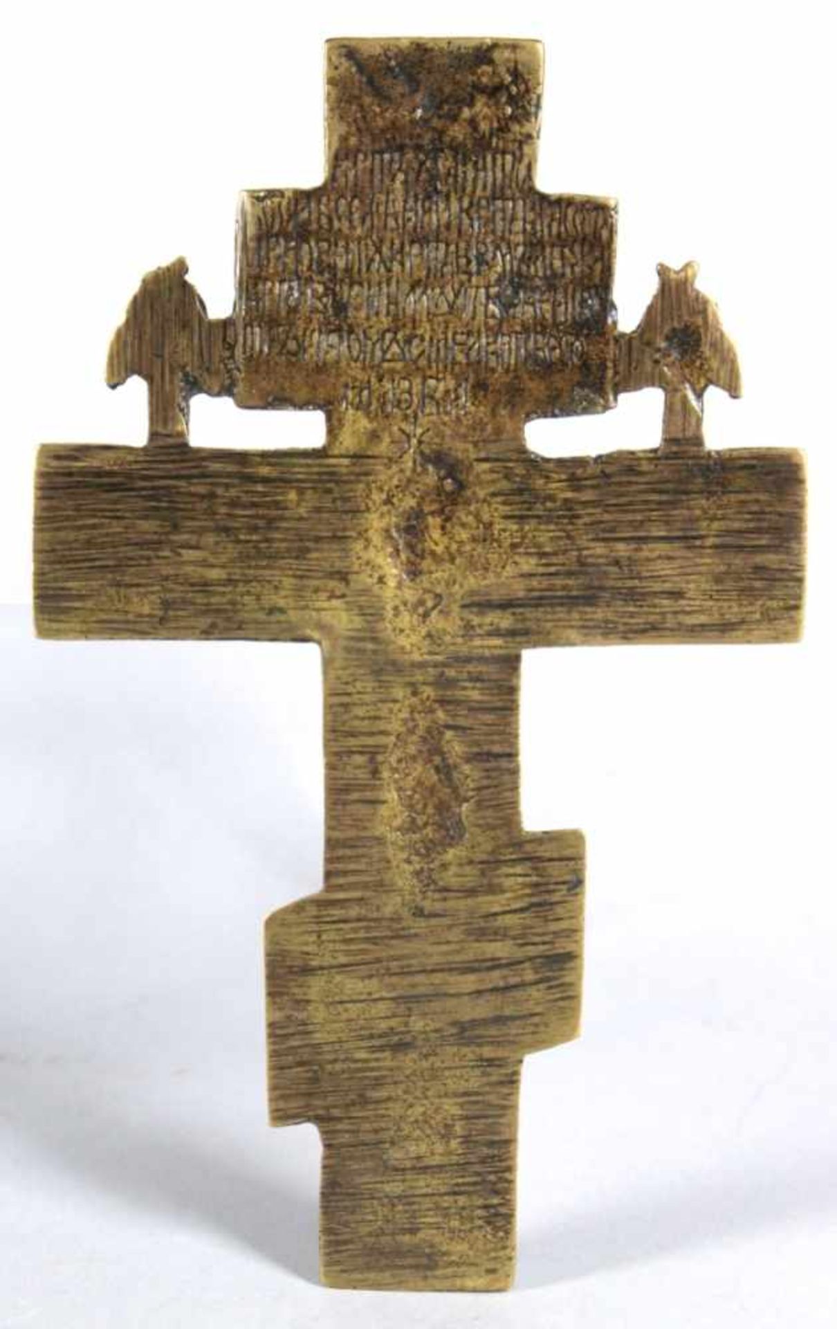 Bronze-Ikonenkreuz, Russland, 19. Jh., flache, orthodoxe Kreuzform mit 2 Seraphen und - Bild 2 aus 2