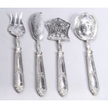 Vorlege- bzw. Petit Four Besteck, 4-tlg., Frankreich, um 1890, Griffe Silber 950,Arbeitsteile Metall