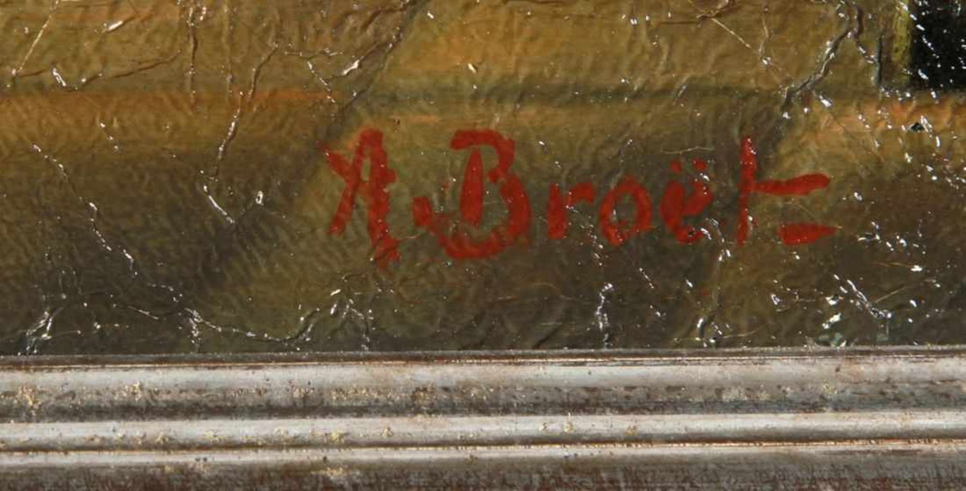 Broet, A., Maler 1. Hälfte 20. Jh. "Personen auf der Terrasse", sign., Öl/Lw., 47 x 66 cm,starkes - Bild 2 aus 2