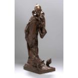 Bronze-Plastik, "Pierrot mit Enten", Ceribelli, Cesar Costantino, italienischer Bildhauer1841 -