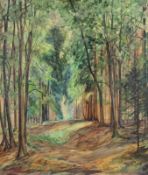 Edelhof, Hugo Alfred (geb. 1884 Köln), "Sommerlicher Waldweg", Mischtechnik mit Öl auf Papier,