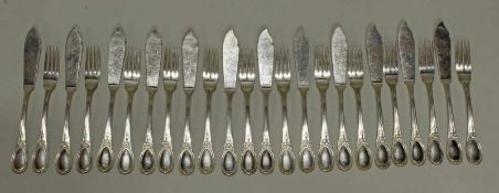 12 Fischgabeln, 12 Fischmesser, Silber 800, Bruckmann, Modell 012/121, zus. ca. 1.112 g 25.00 %