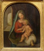Unbekannter Maler (tätig Anfang 19. Jh.), "Muttergottes mit Kind", Öl auf Holz, 12 x 10 cm, alt