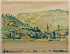 Dahlen, Paul (1881 Karlsruhe - 1954 Wiesbaden, Landschaftsmaler), Aquarell, "Bacherach am Rhein",