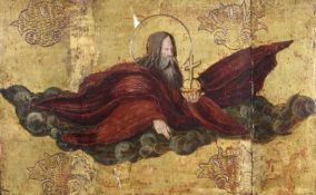 Süddeutscher Maler (wohl 16. Jh.), "Gott Vater in den Wolken", auf Goldgrund, wohl Teil aus einem