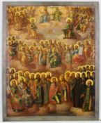 Ikone, Tempera auf Holz, "Alle Heiligen", Russland, Ende 19. Jh., 53.5 x 44 cm, minimale