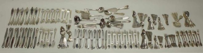 Besteck, Silber 925, Koch & Bergfeld, Modell Rokoko: 12 Fischgabeln, 12 Fischmesser, 11