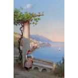 Coppola, Antonio (1850 - 1902), "Blick auf Amalfi", Gouache, signiert unten A. Coppola, 38 x 25