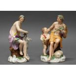 2 Porzellanfiguren, "Bacchantin mit Ziege", "Bacchant mit Knaben", KPM Berlin, um 1800, polychrom,