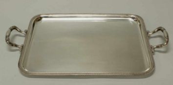 Tablett, Silber 800, Italien, Rand mit Blattstab-Bordüre, zwei Handhaben, 53.5 x 32 cm, ca. 1.215 g,