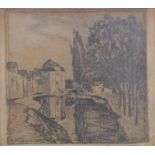 Bretz, Julius (1870 Wiesbaden - 1953 Bad Honnef), Bleistiftzeichnung, "Blick auf eine Stadtmauer mit