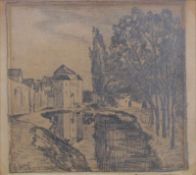 Bretz, Julius (1870 Wiesbaden - 1953 Bad Honnef), Bleistiftzeichnung, "Blick auf eine Stadtmauer mit