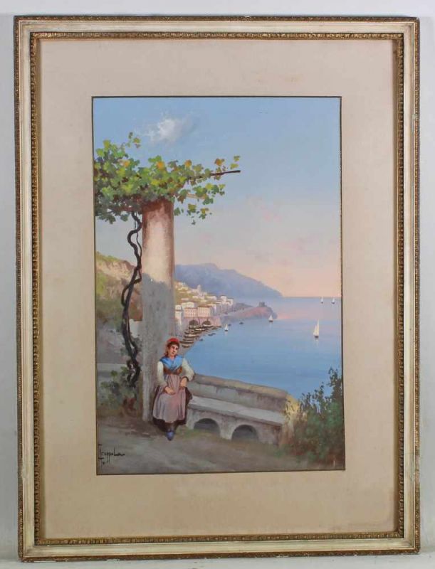 Coppola, Antonio (1850 - 1902), "Blick auf Amalfi", Gouache, signiert unten A. Coppola, 38 x 25 - Image 2 of 3