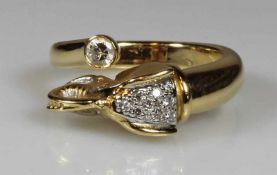Ring, "Elefantenkopf", GG 750, 1 Brillant gepunzt 0.25 ct., Diamant-Besatz, 12 g, RM 17.5 25.00 %