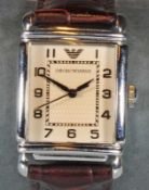 Armbanduhr, Emporio Armani, Gehäuse-Nr. AR-0404, Quarz, Stahlgehäuse, beiges Zifferblatt,