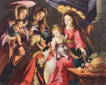 Spanischer Maler (wohl frühes 19. Jh.), "Die mystische Vermählung der Hl. Katharina", Öl auf Kupfer,
