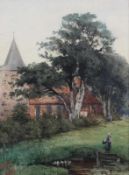 Hesse, Pieter (niederländischer Maler 2. H. 19. Jh.), Aquarell und Gouache, "Backsteinkirche in