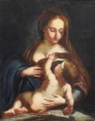 Sakralmaler (wohl 17. Jh.), "Muttergottes mit Kind", Öl auf Leinwand, doubliert, 90 x 73 cm,