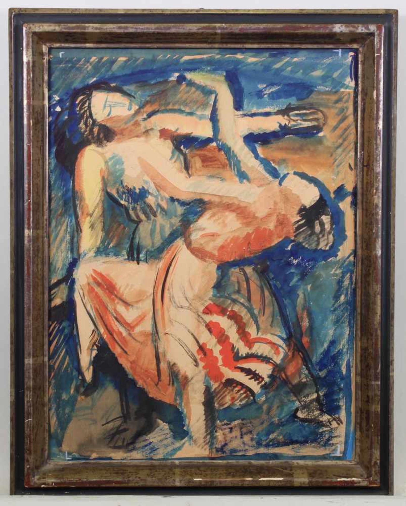 Aquarell, auf Karton, "Expressionistisches Tanzpaar", 31 x 23 cm - Image 2 of 3