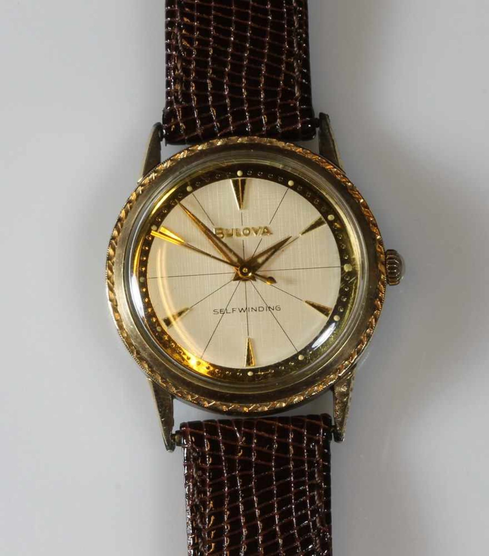 Herrenarmbanduhr, Bulova, 1950er Jahre, Gehäuse-Nr. I 659180, Stahl/vergoldet, Selfwinding-Werk,