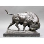 Bronze, "Bison", auf der Plinthe bezeichnet Iffland, auf Steinsockel, 24 cm bzw. 28 cm hoch, 36 cm