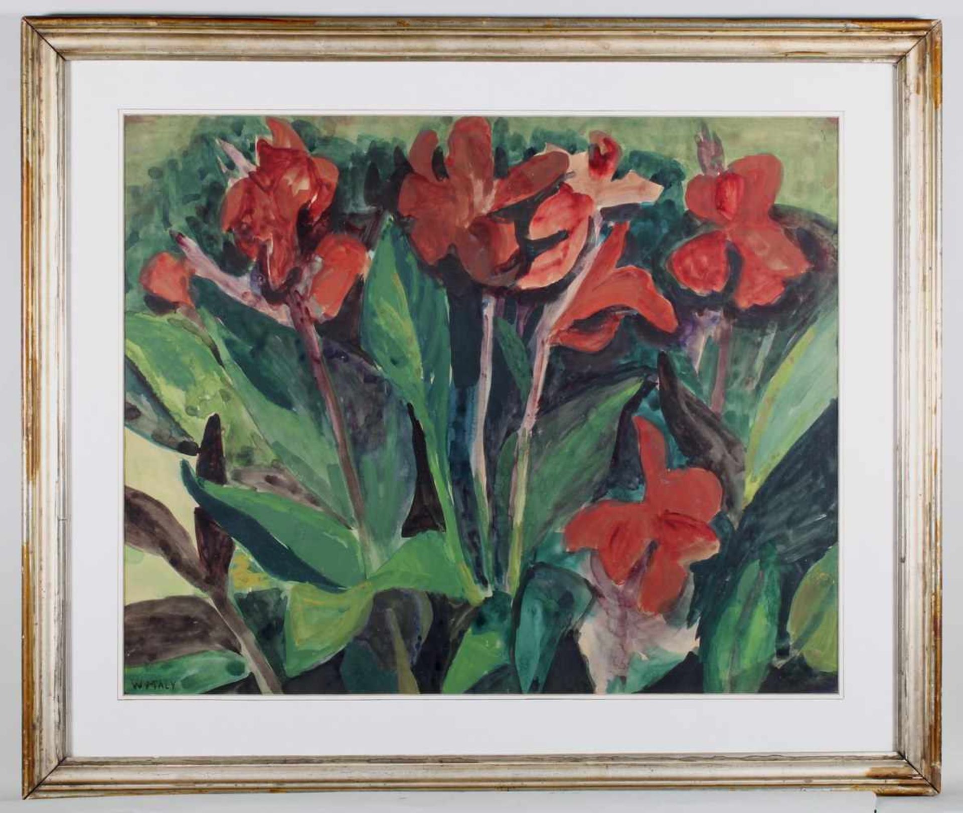 Maly, Wilhelm (1894 München - 1943 Davos, Maler und Holzbildhauer), Aquarell, "Rote Cannas", - Image 2 of 3