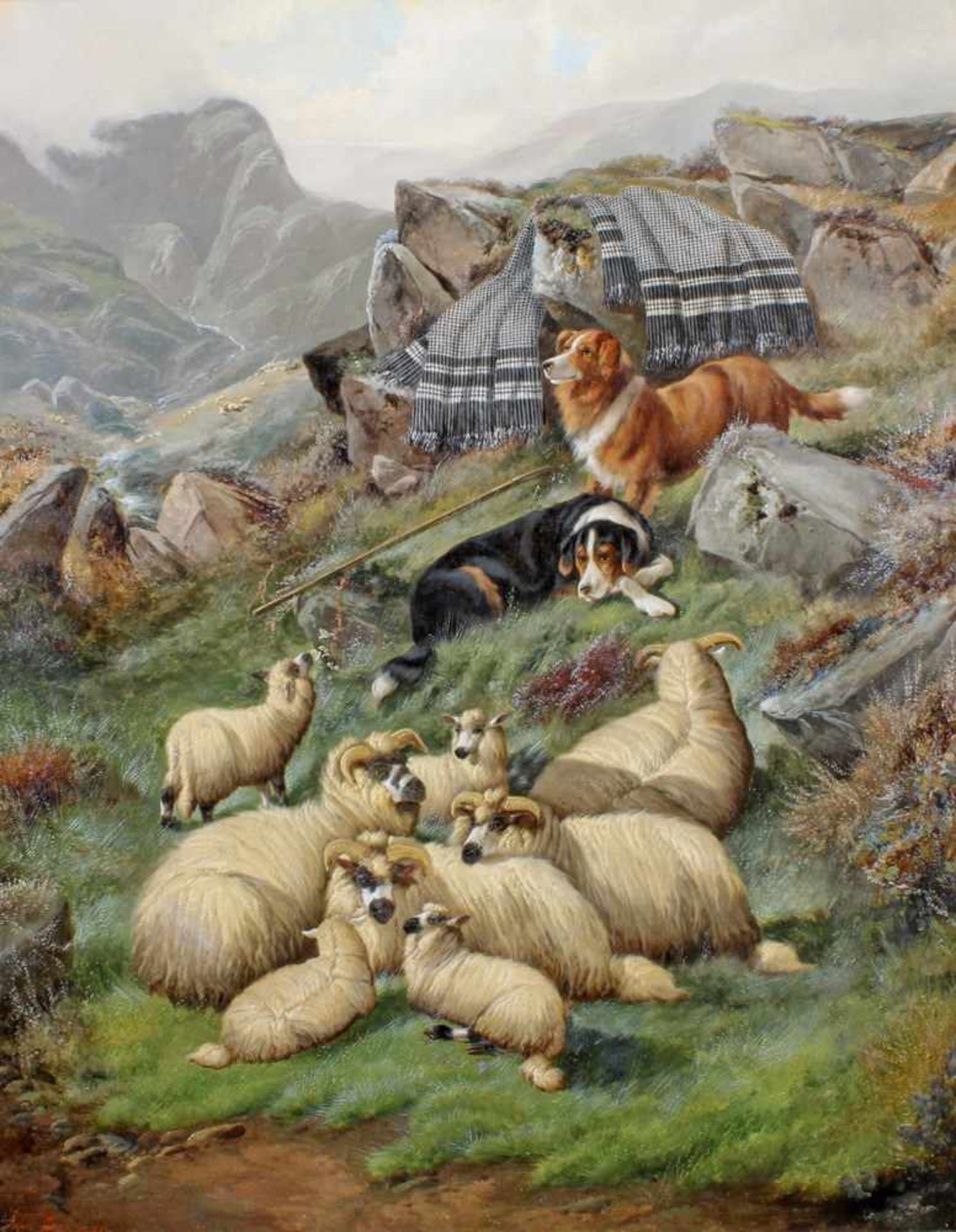 Barker, John (1811 - 1886, britischer Maler ländlicher Szenen, häufig mit Hunden und Schafen), "