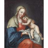 Deutsch (18. Jh.), "Muttergottes mit Kind", Öl auf Leinwand, doubliert, 60 x 48 cm, restauriert