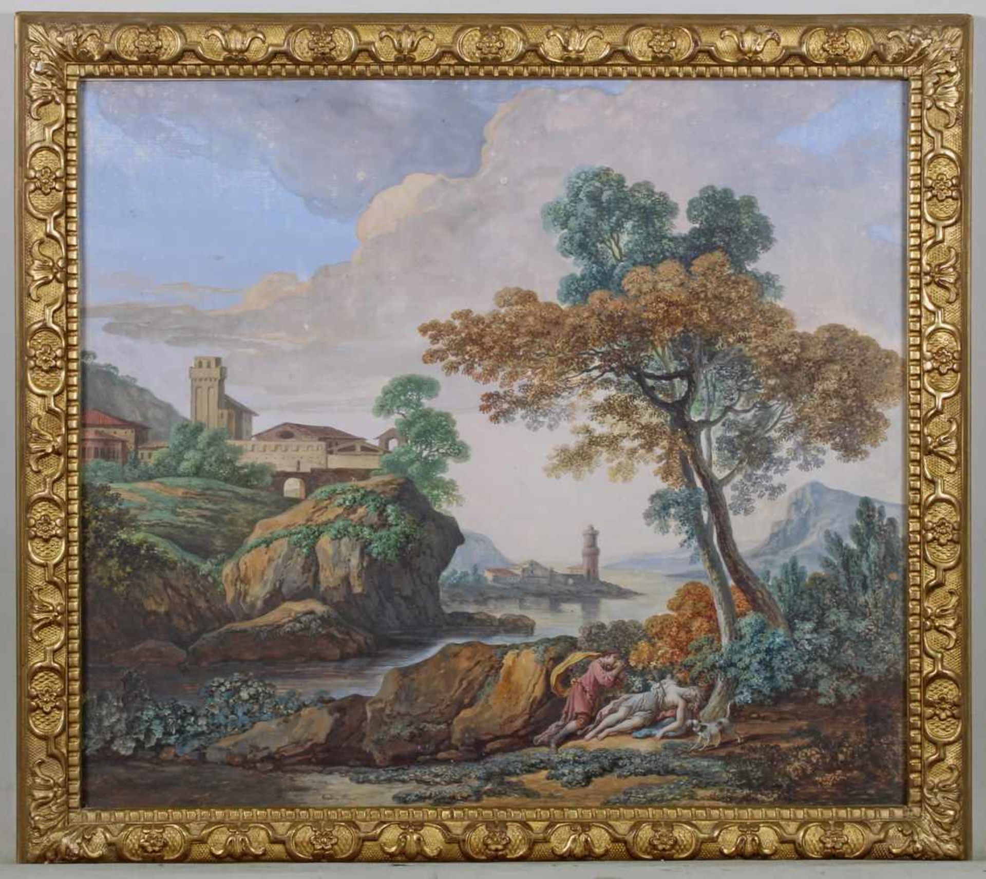 Italienischer Aquarellist (18. Jh.), Aquarell und Gouache, "Südliche Landschaft mit Apollo und - Image 2 of 4