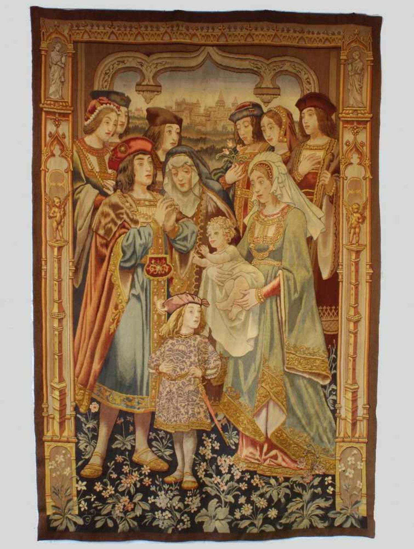 Tapisserie, "Mittelalterliche Szene", 19./20. Jh., ca. 2.63 x 1.70 m