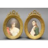 2 Miniaturen, Gouache auf Elfenbein, "Napoleon und seine Gemahlin", 19./20. Jh., 8 x 6.5 cm oval,