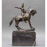 Bronze, dunkelbraun patiniert, "Reiter mit Pferd", auf der Plinthe bezeichnet Schmidt-Felling,
