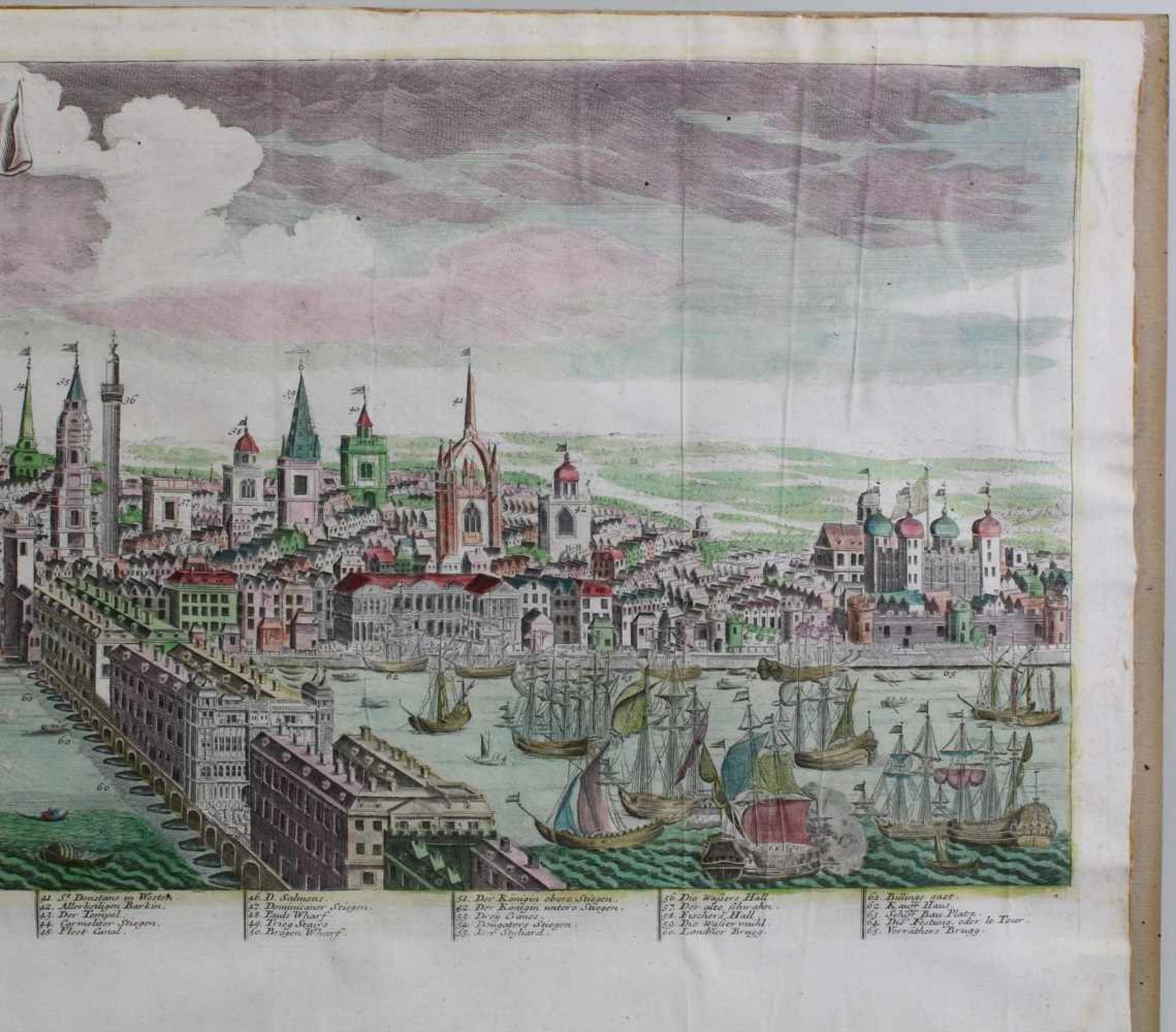 Kolorierter Kupferstich, "London", bezeichnet Jeremias Wolff excut. Aug., 31.5 x 106 cm bzw. 41 x - Image 3 of 6