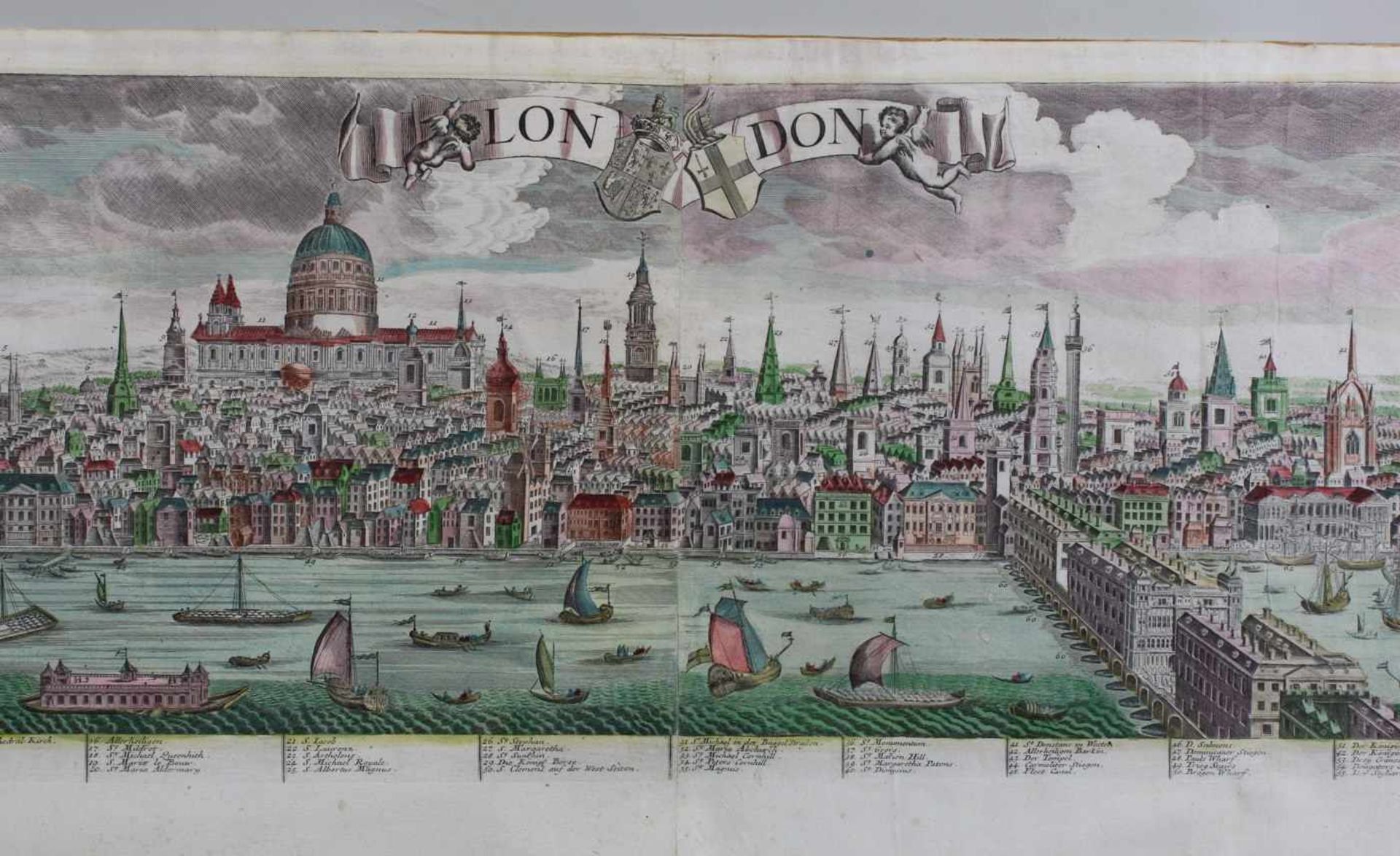 Kolorierter Kupferstich, "London", bezeichnet Jeremias Wolff excut. Aug., 31.5 x 106 cm bzw. 41 x - Image 4 of 6