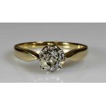 Ring, GG 585, 1 Diamant ca. 0.80 ct., etwa cr3/vs1, Altschliff, Goldgewicht 2.9 g, RM 17