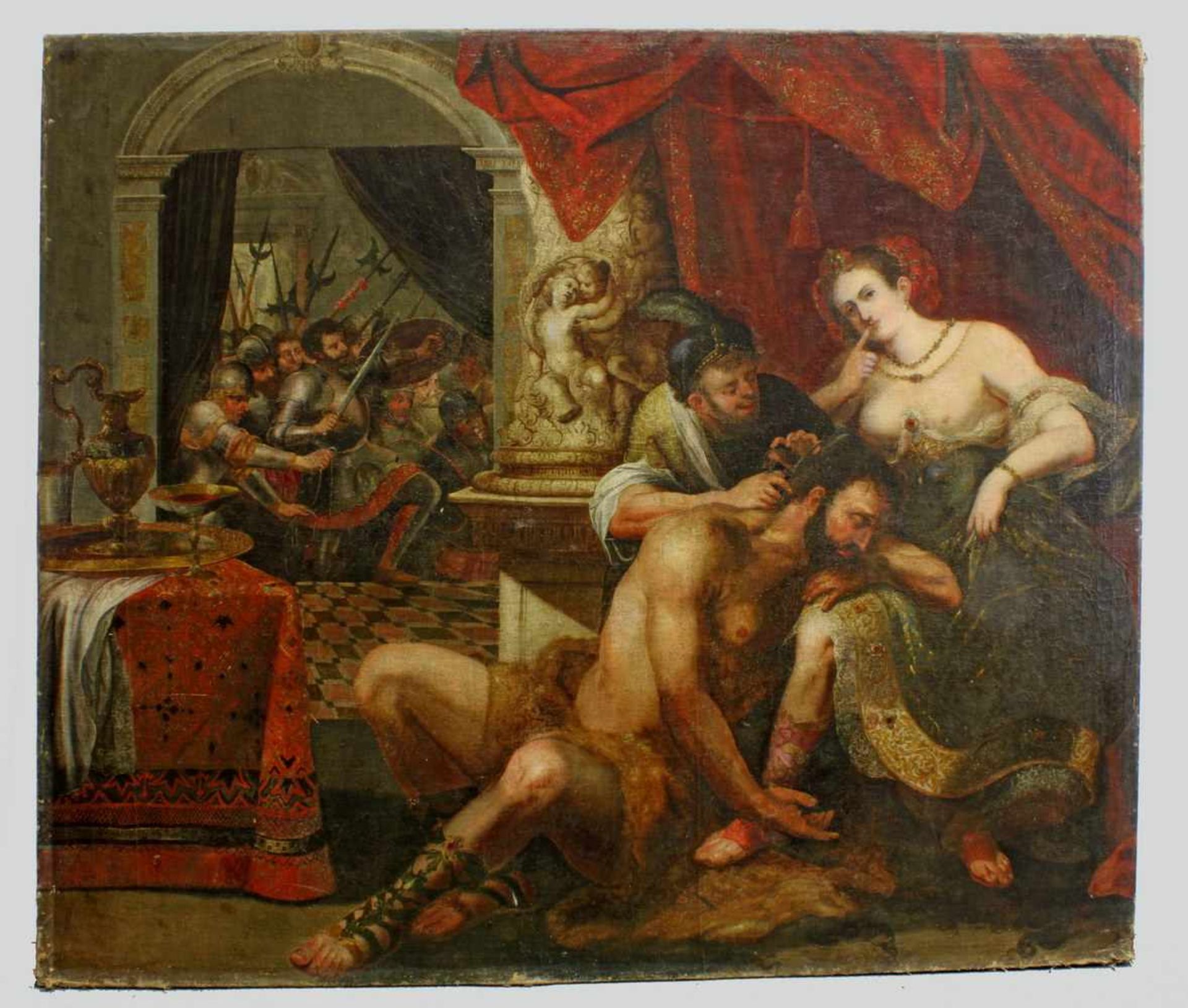 Deutscher Meister (1. Hälfte 17. Jh.), "Samson und Delilah", Öl auf Leinwand, doubliert, 166 x 193 - Image 2 of 9