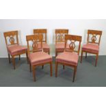 6 Stühle, Biedermeier, um 1825, Kirschbaum, Rückenbrett in Lyra-Form, Sitzpolster, alt