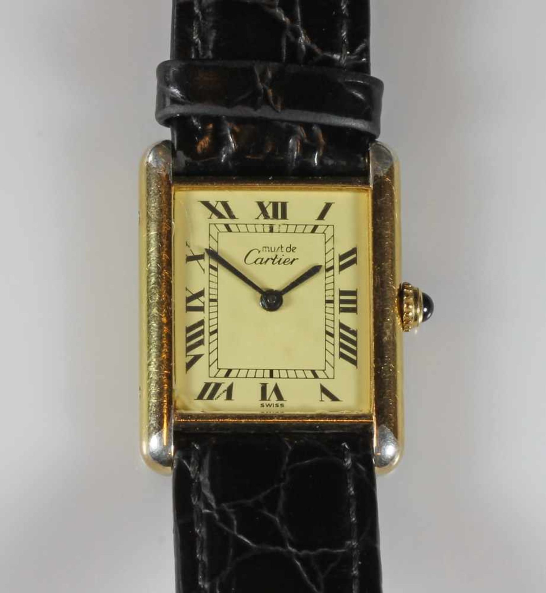 Damenarmbanduhr, Cartier, Model Tank, Silber 925/vergoldet, Quarzwerk, Gehäuse-Nr. 136531/580005,