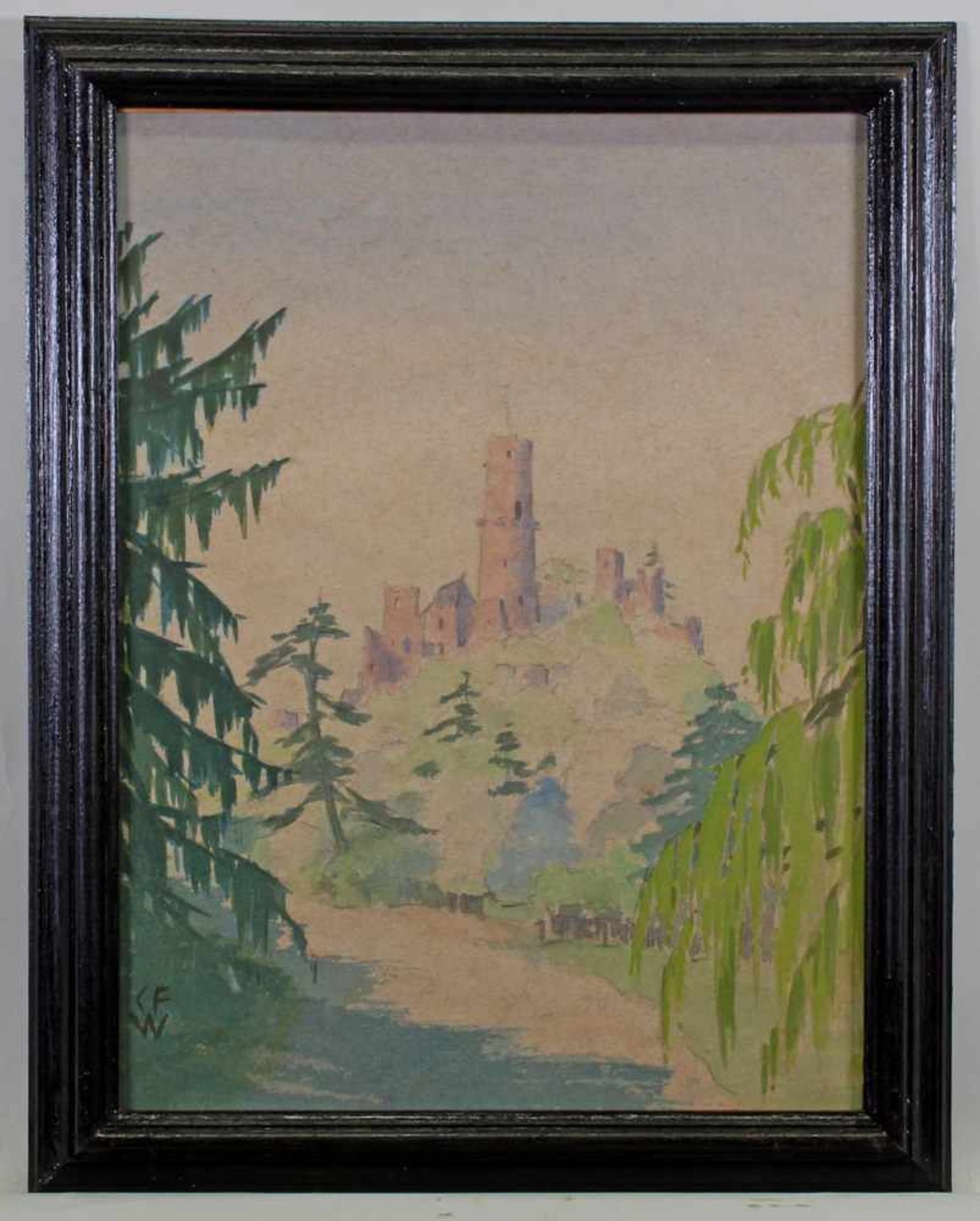 Monogrammist (20. Jh.), Aquarell und Gouache, "Blick auf die Godesburg", monogrammiert unten links - Image 2 of 3