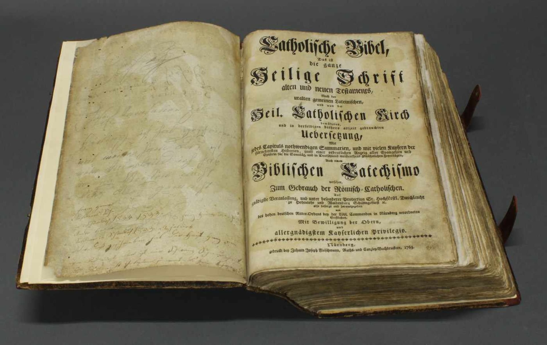 Bibel, "Katholische Bibel, Das ist die ganze Heilige Schrift...", Nürnberg, 1763, bei Johann - Image 2 of 2