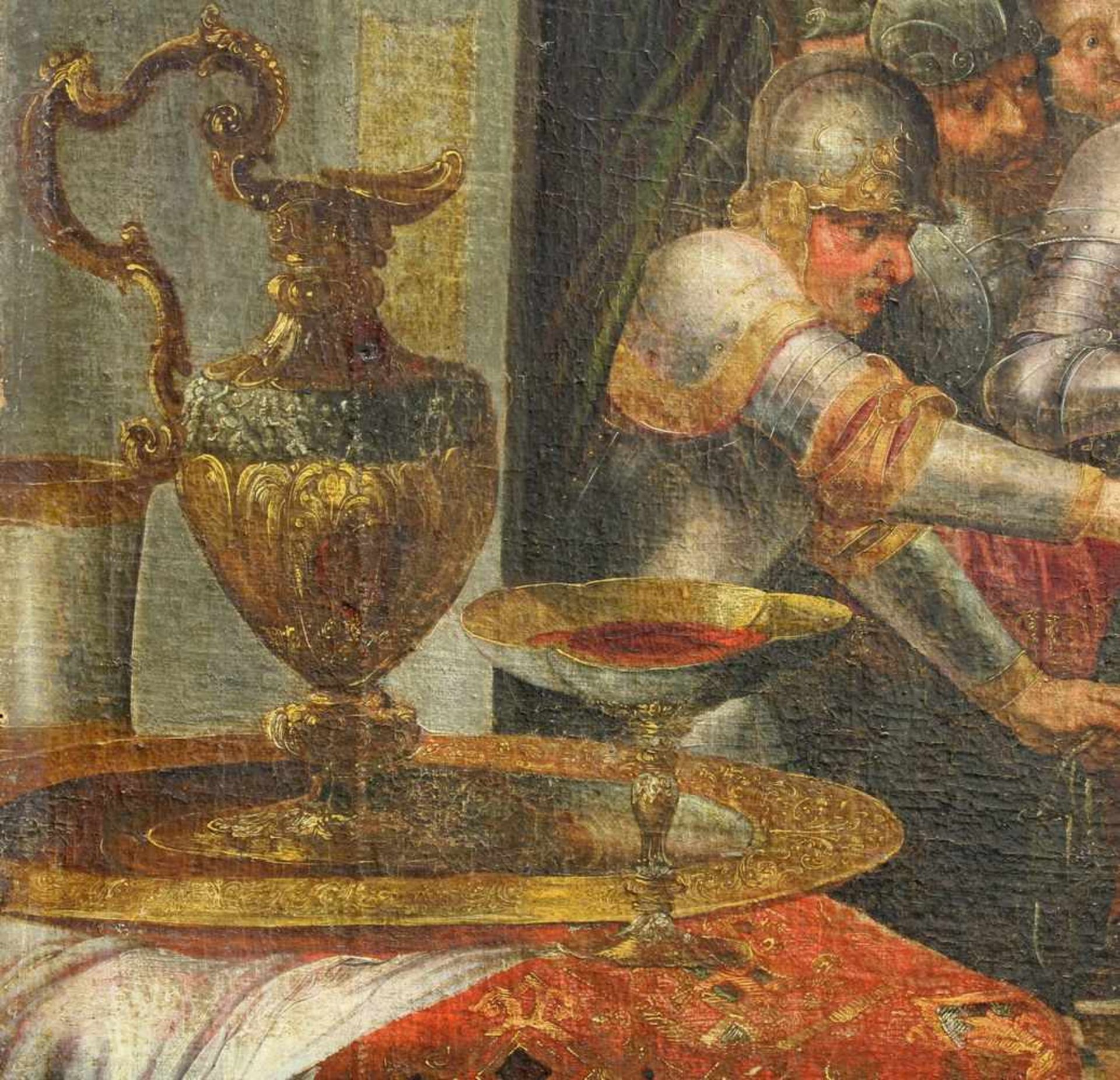 Deutscher Meister (1. Hälfte 17. Jh.), "Samson und Delilah", Öl auf Leinwand, doubliert, 166 x 193 - Image 8 of 9