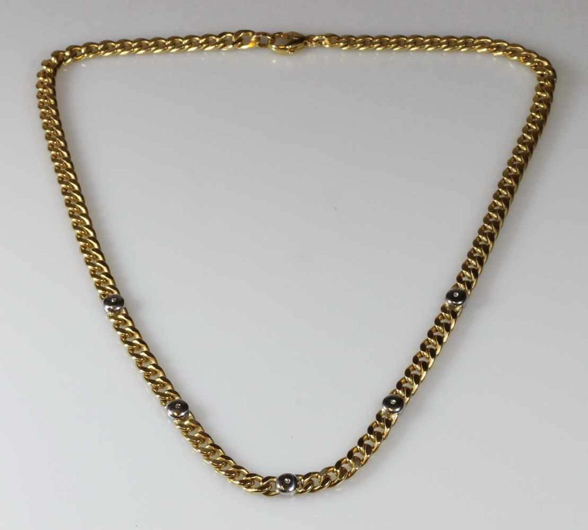 Halskette, WG/GG 585, 5 kleine Diamanten, 44 cm lang, 21 g