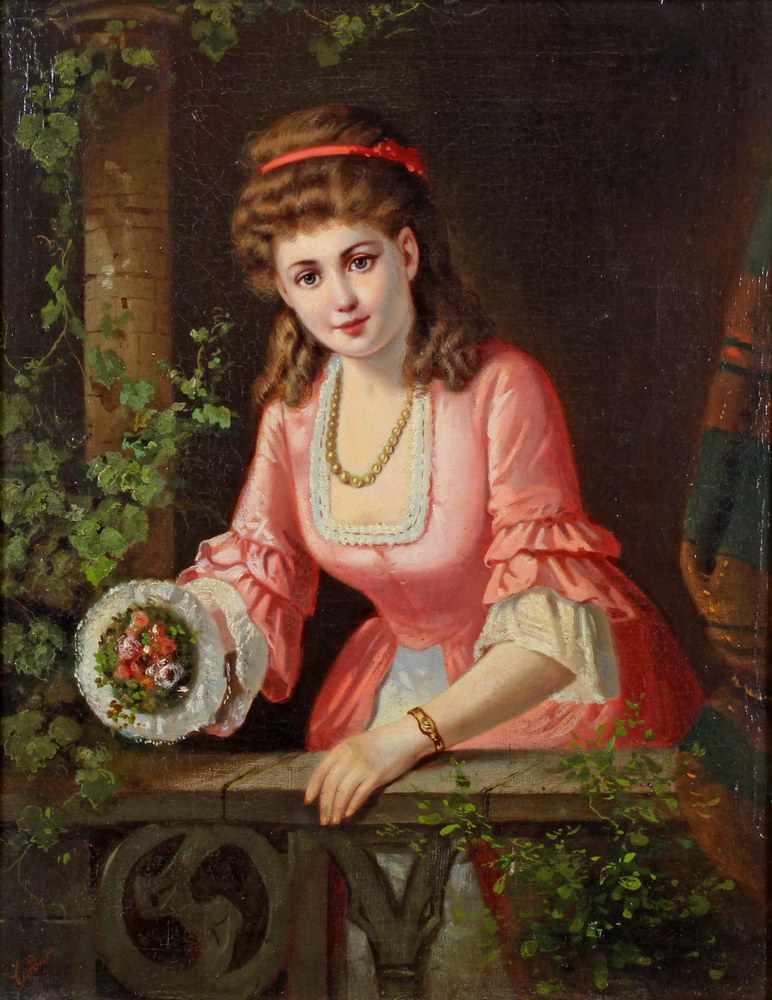 Cordier, Louis (französischer Genre- und Porträtmaler, 19. Jh.), "Junge Frau mit Blumenstrauß", Öl