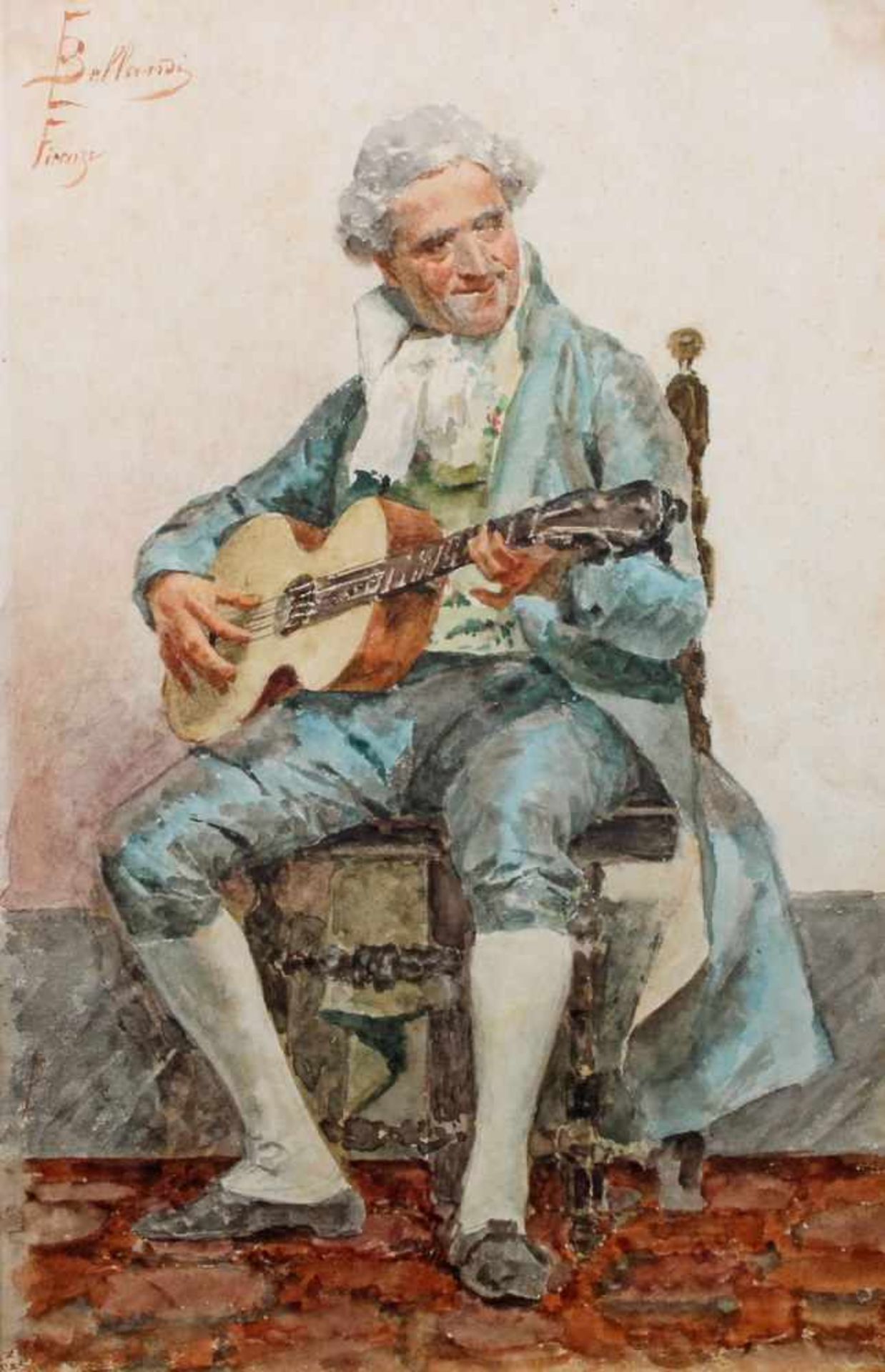 Bellandi, Ernesto (1842 - 1916), wohl, Aquarell, "Kavalier mit Gitarre", signiert oben links E.