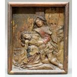 Relief, Holz geschnitzt, "Pieta", 17. Jh., Reste von Fassung, 42 x 34 cm, beschädigt, fragmentarisch