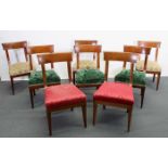 8 Stühle, Biedermeier, um 1825, Mahagoni, Sitzpolster mit unterschiedlichen Bezügen, diverse alte